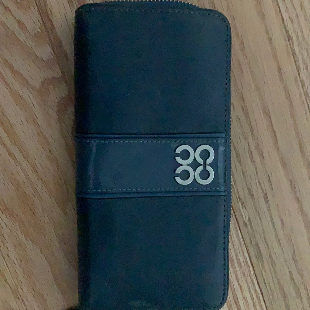 zip around wallet. Blue. Lots of compartments.